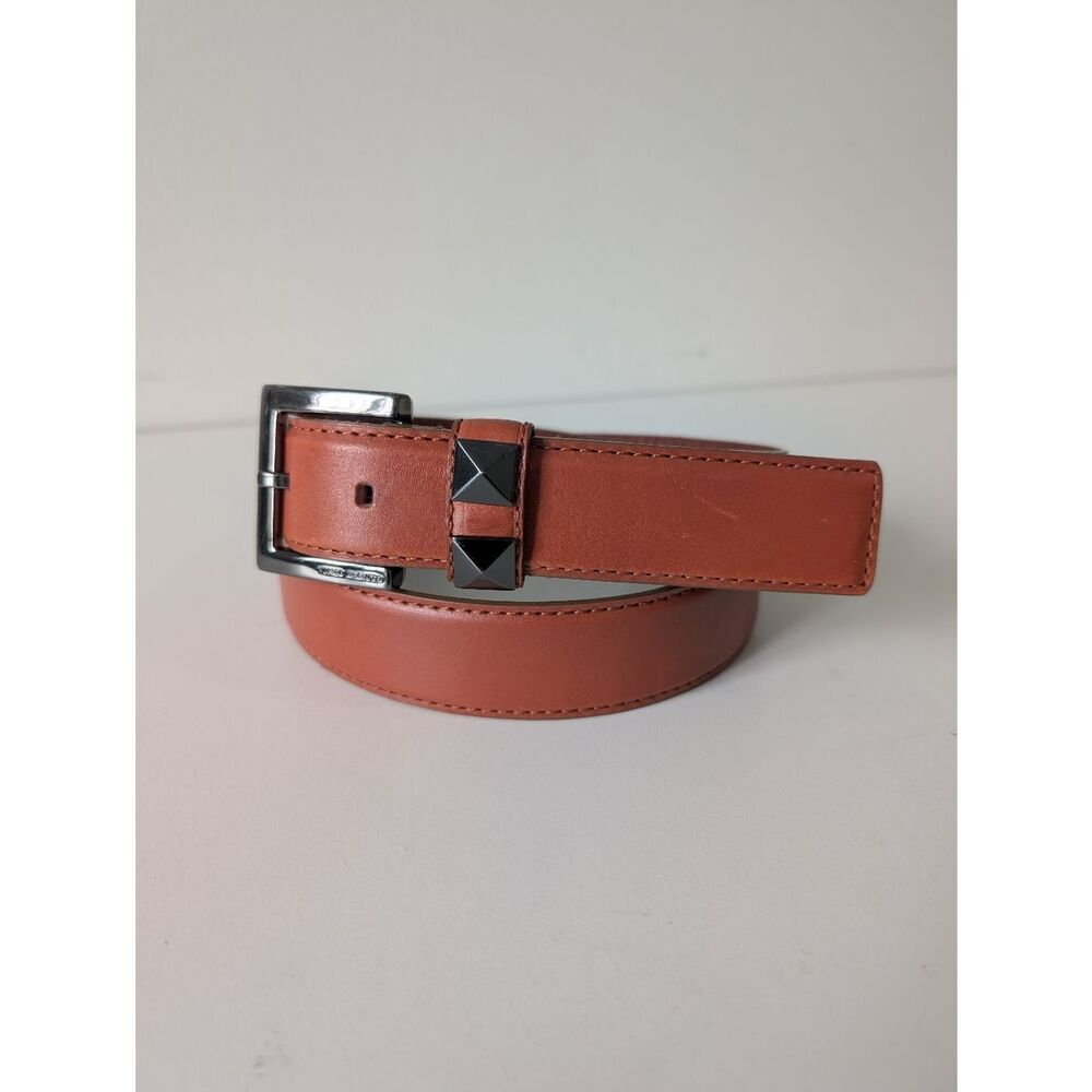 Vince Camuto Belt Men Large Brown Genuine Leather Studded Buckle